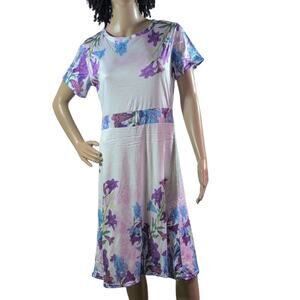 Source Unknown Floral Midi Dress with Purple and Blue Hues